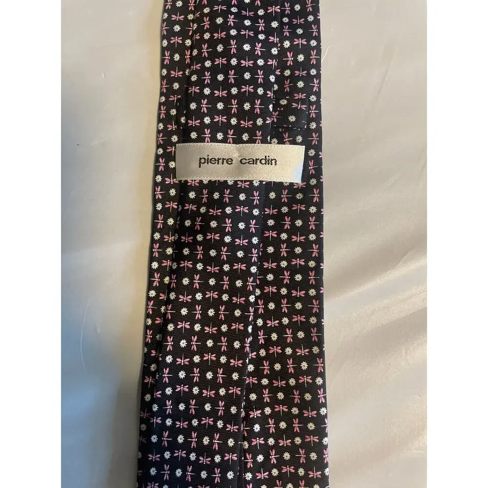 Pierre Cardin Back and Pink Micro Dragonflies Men’s Neck Tie EUC. T1-1545